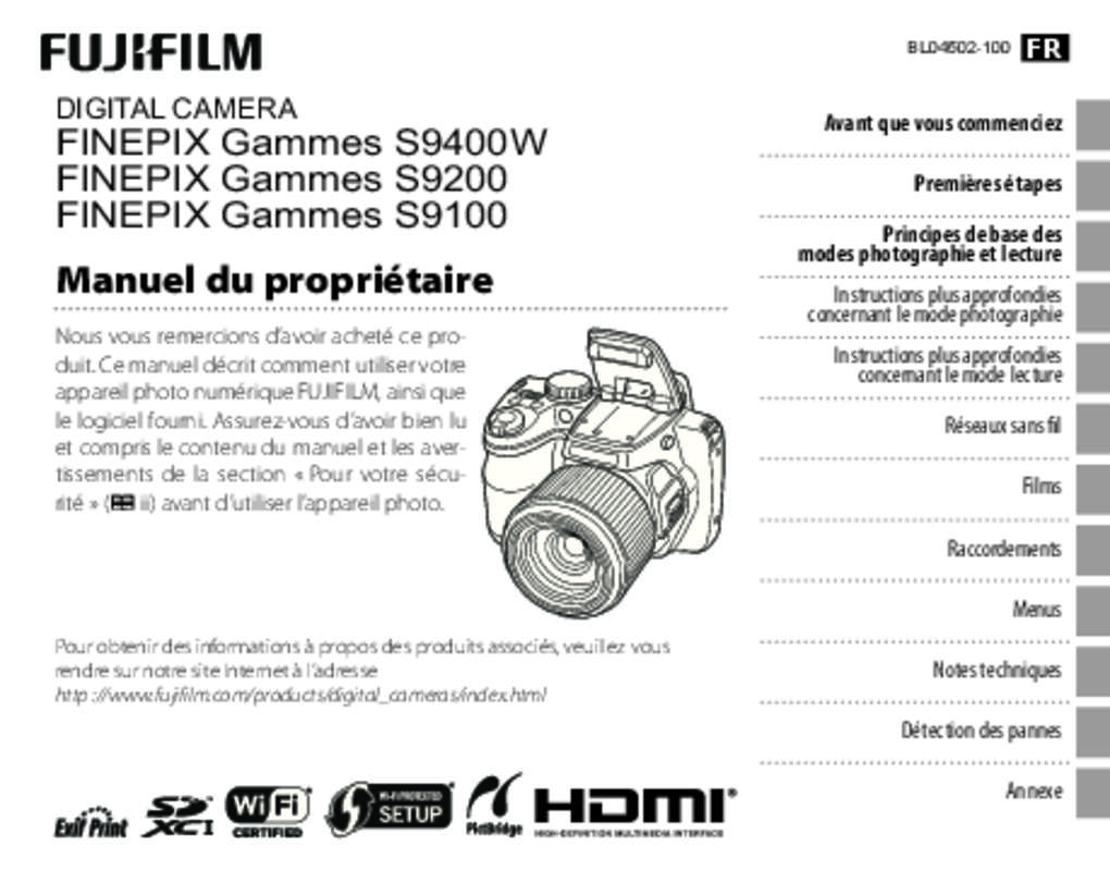 Mode d'emploi FUJIFILM FINEPIX S9400W