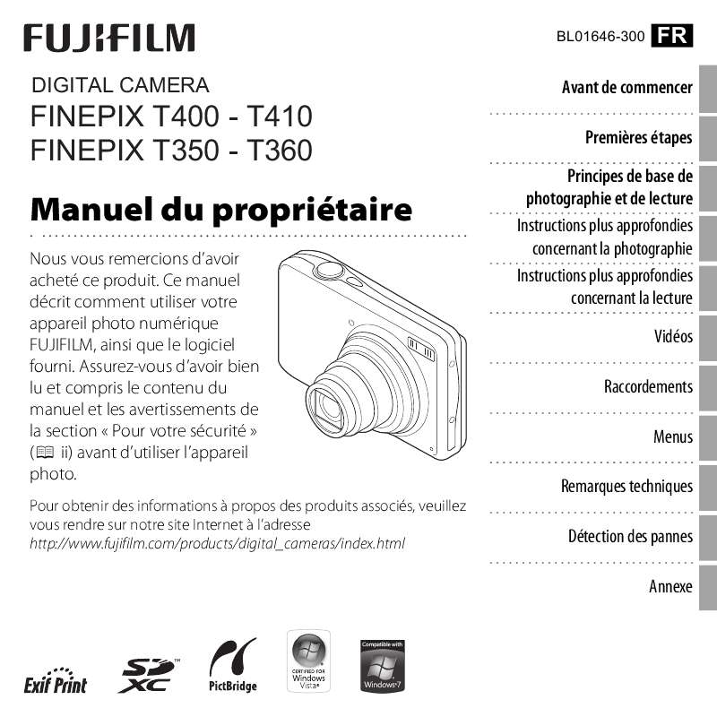 Mode d'emploi FUJIFILM FINEPIX T350