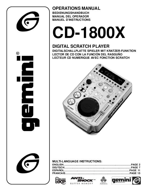Mode d'emploi GEMINI CD-1800X
