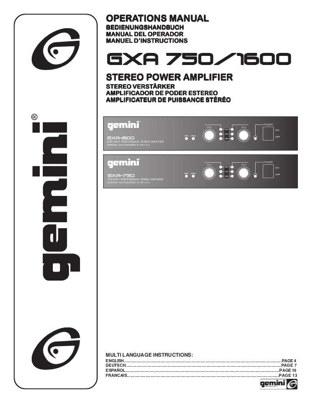 Mode d'emploi GEMINI GXA-1600
