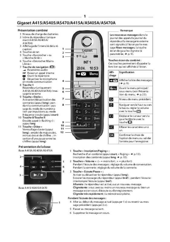 GIGASET Téléphone AS470A avec répondeur TRIO Noir L36852H2529N111