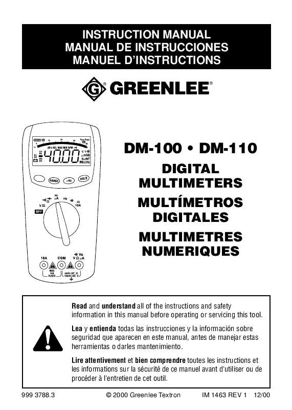 Mode d'emploi GREENLEE DM-100