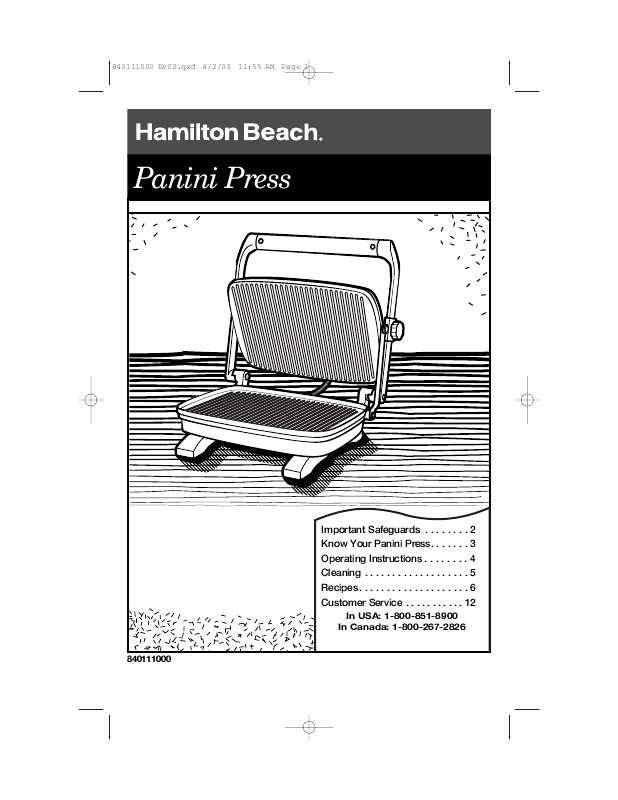 Mode d'emploi HAMILTON BEACH 25450