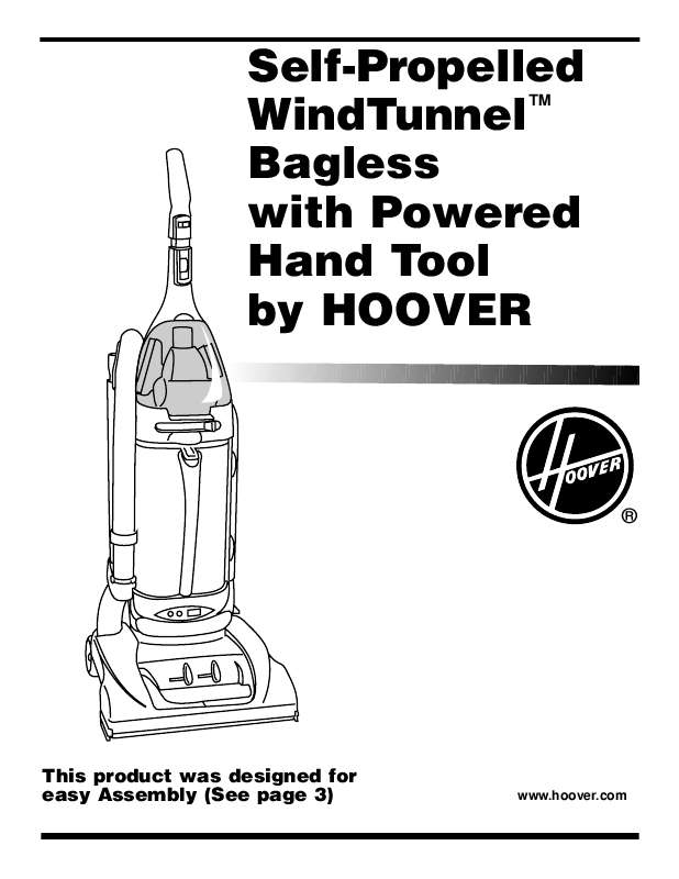 Notice HOOVER SELF PROPELLED WINDTUNNEL BAGLESS Trouver une solution