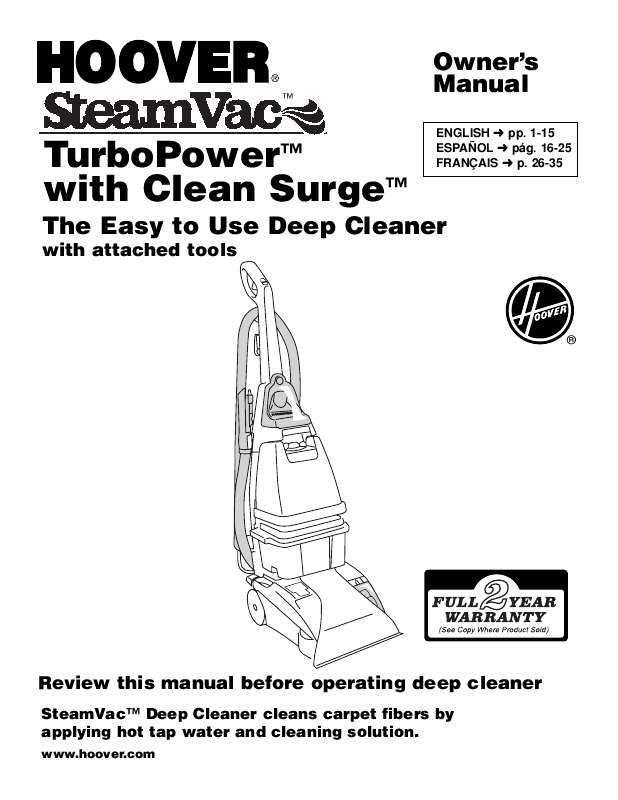Notice HOOVER STEAMVAC TURBOPOWER Trouver une solution à un problème