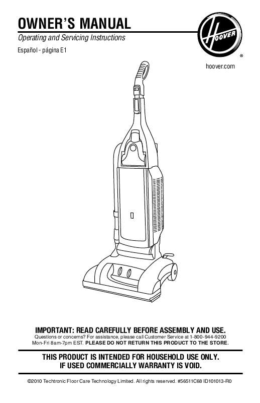 Notice HOOVER WINDTUNNEL SELF PROPELLED BREATHE EASY U6485200B