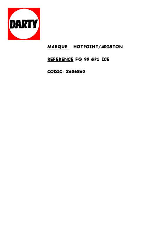 Mode d'emploi HOTPOINT-ARISTON FQ 99 GP 1FHA ICE