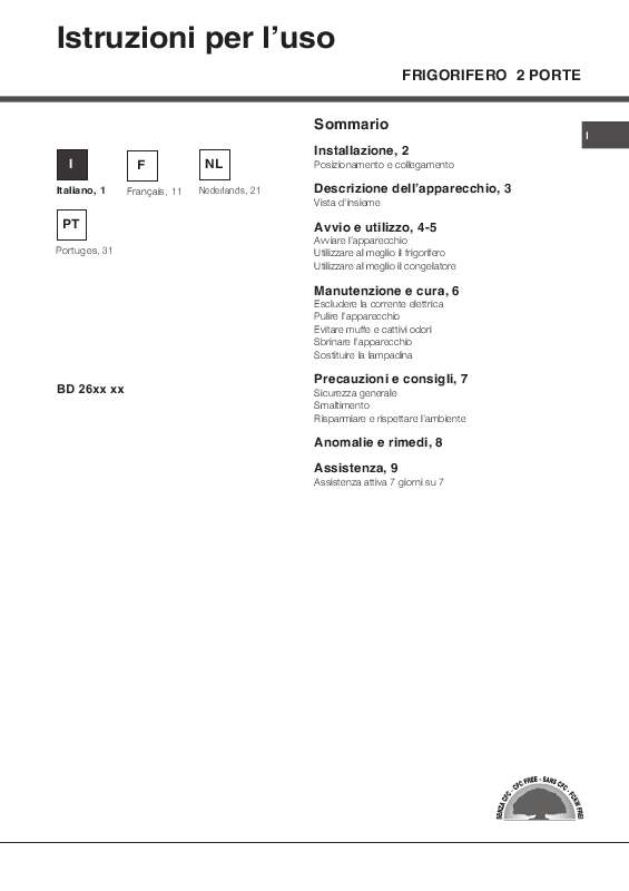 Mode d'emploi HOTPOINT BD 2922 HA