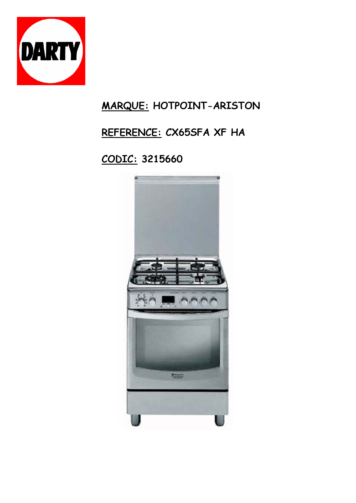 Notice Four HOTPOINT CX65SFA(W)F/HA S Trouver Une Solution à Un ...