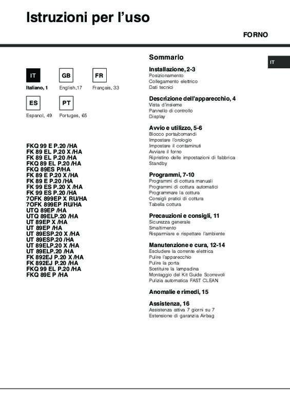 Mode d'emploi HOTPOINT FKQ 89E P HA K