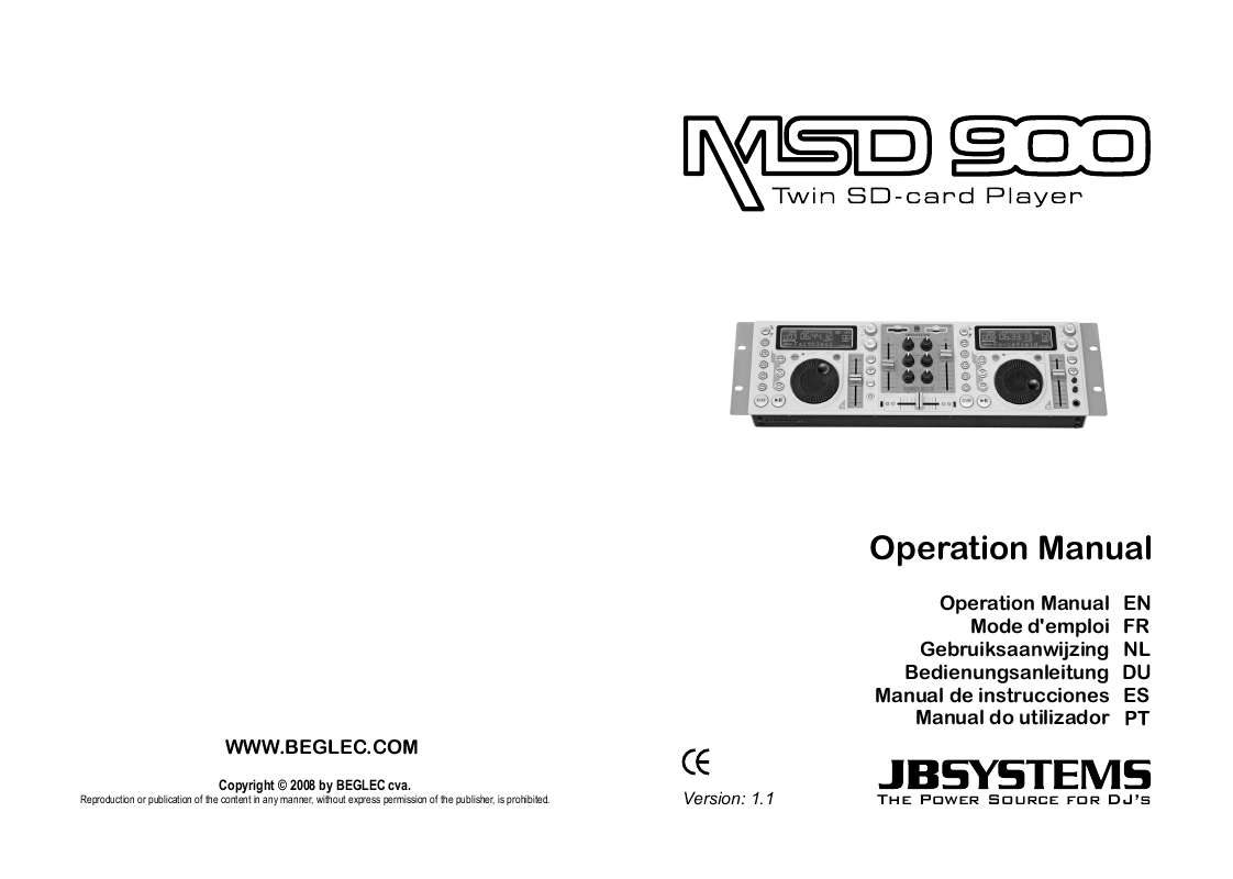Mode d'emploi JBSYSTEMS MSD 900