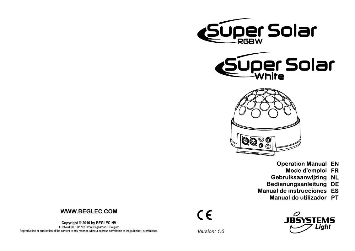 Mode d'emploi JBSYSTEMS SUPER SOLAR RGBW
