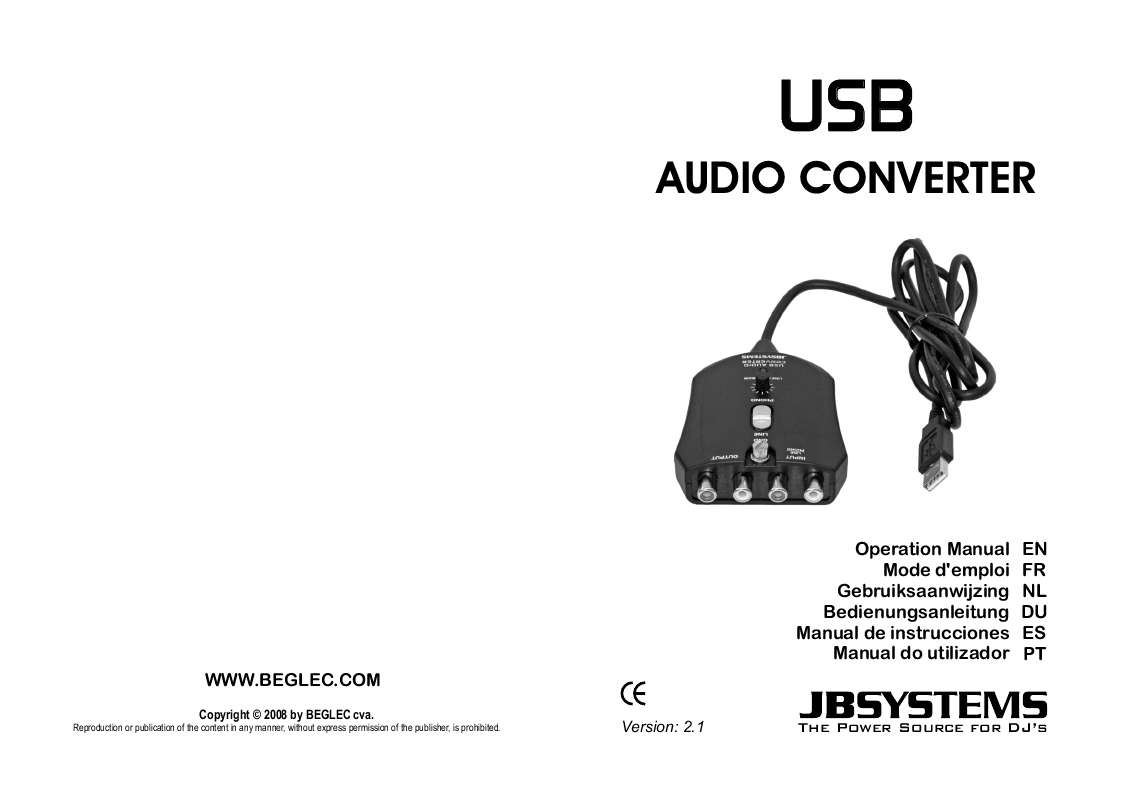 Mode d'emploi JBSYSTEMS USB AUDIO CONVERTER