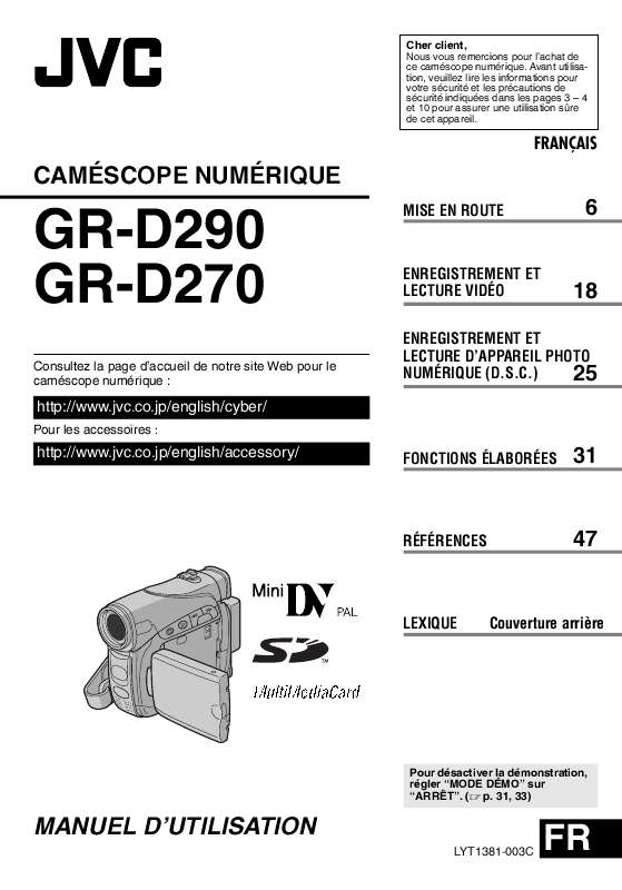 Notice JVC GRD270 action cam Trouver une solution à un problème JVC