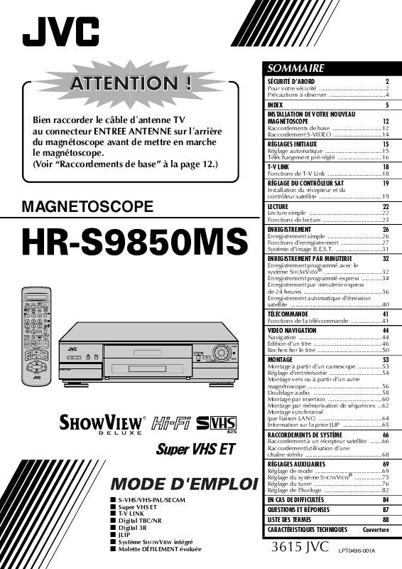 Notice JVC HR-S9850MS - Trouver Une Solution à Un Problème JVC HR ...