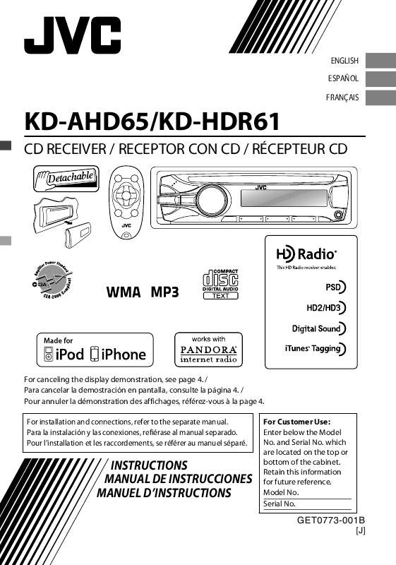 Notice JVC KD HDR61 autoradio Trouver une solution à un problème JVC