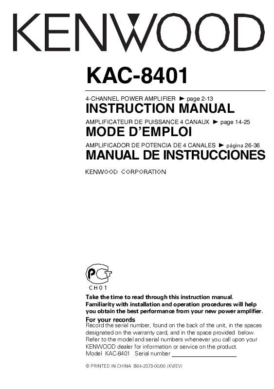 Mode d'emploi KENWOOD KAC-8401