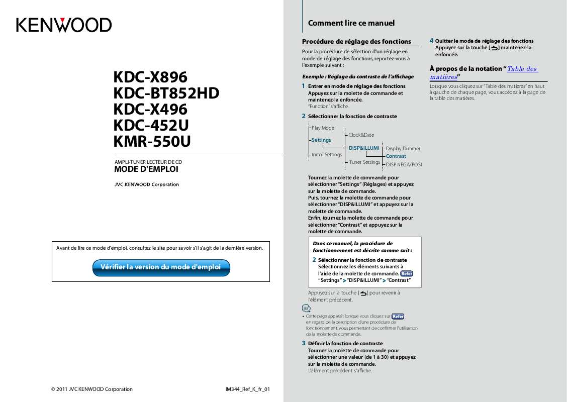 Mode d'emploi KENWOOD KMR-550U