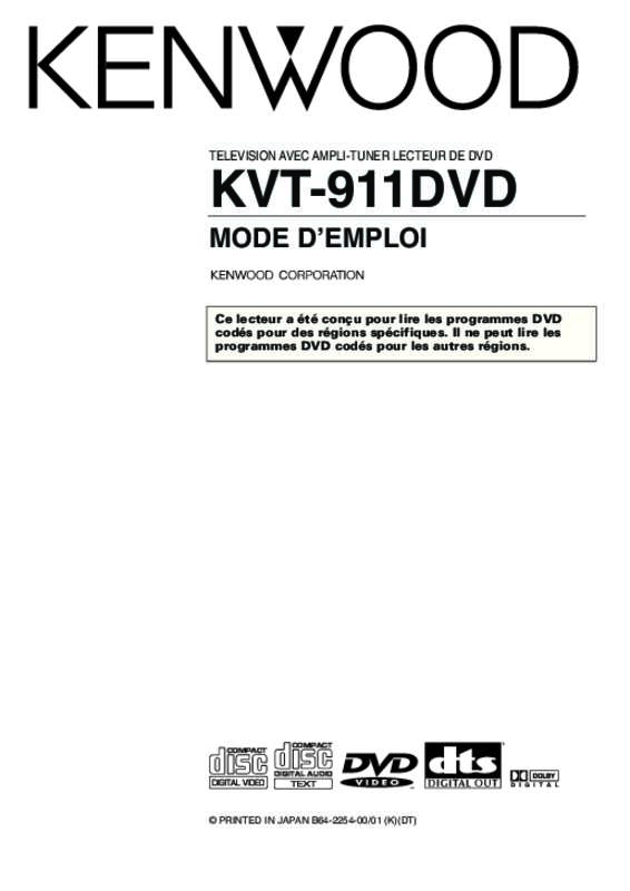 Mode d'emploi KENWOOD KVT-911DVD