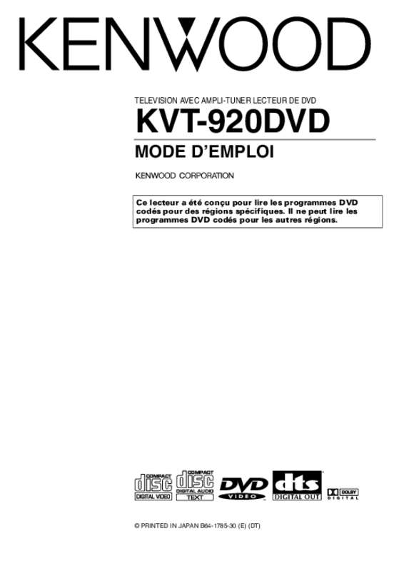 Mode d'emploi KENWOOD KVT-920DVD
