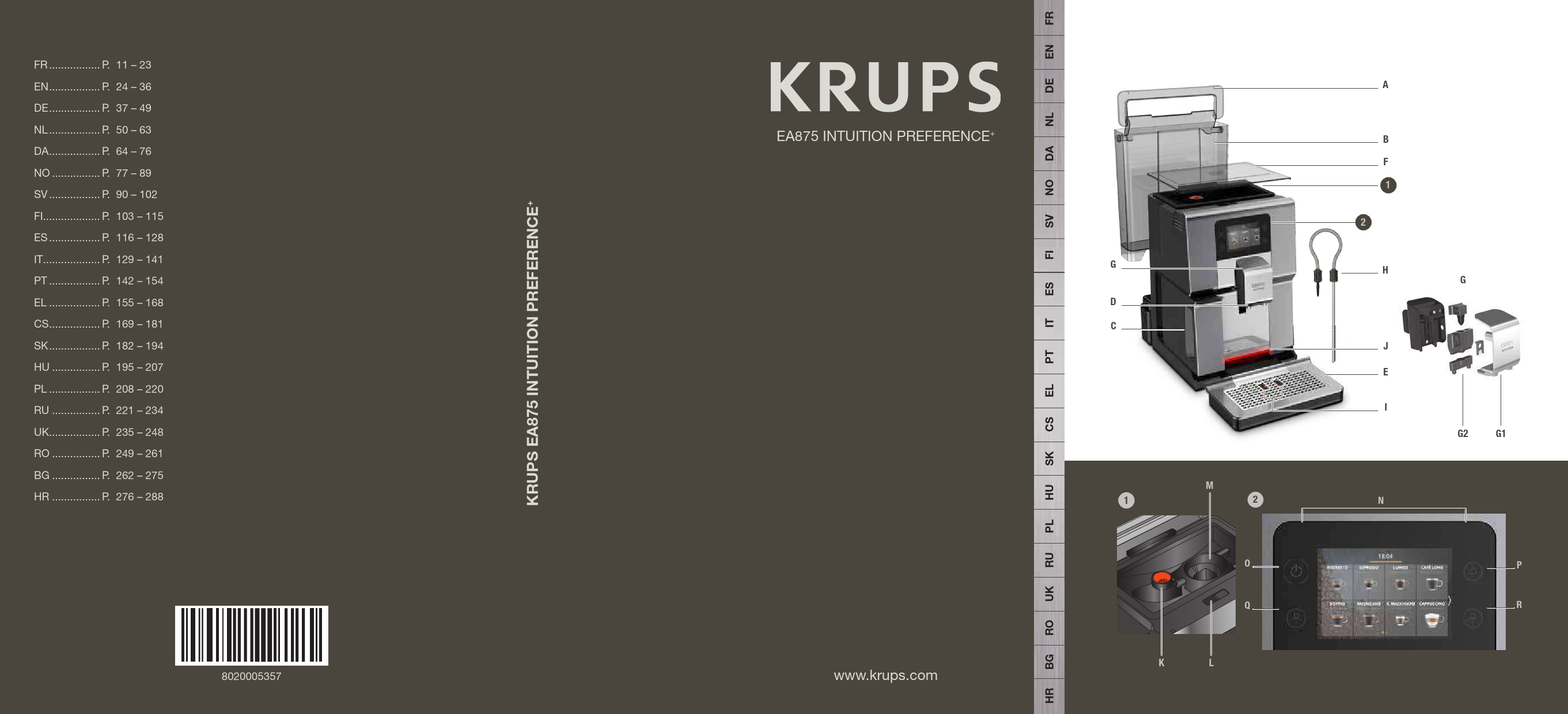 Mode d'emploi KRUPS INTUITION PREFERENCE EA875