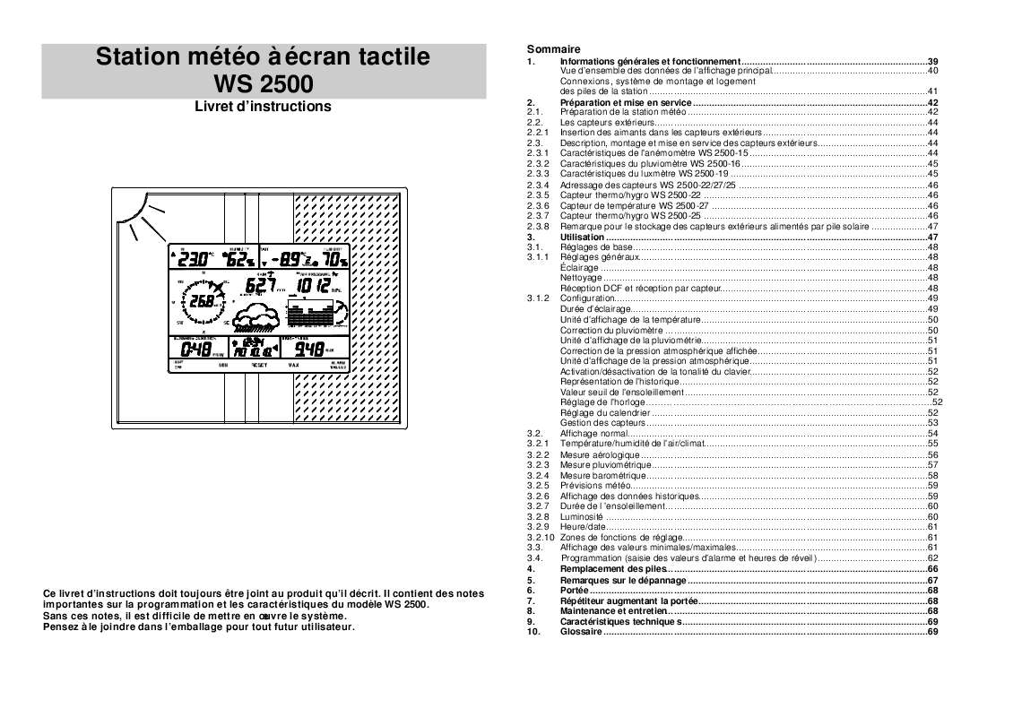 Station Météo La Crosse Technology Mode D emploi Notice LA CROSSE TECHNOLOGY WS 2500 - Trouver une solution à un problème LA  CROSSE TECHNOLOGY WS 2500 mode d'emploi LA CROSSE TECHNOLOGY WS 2500  Français
