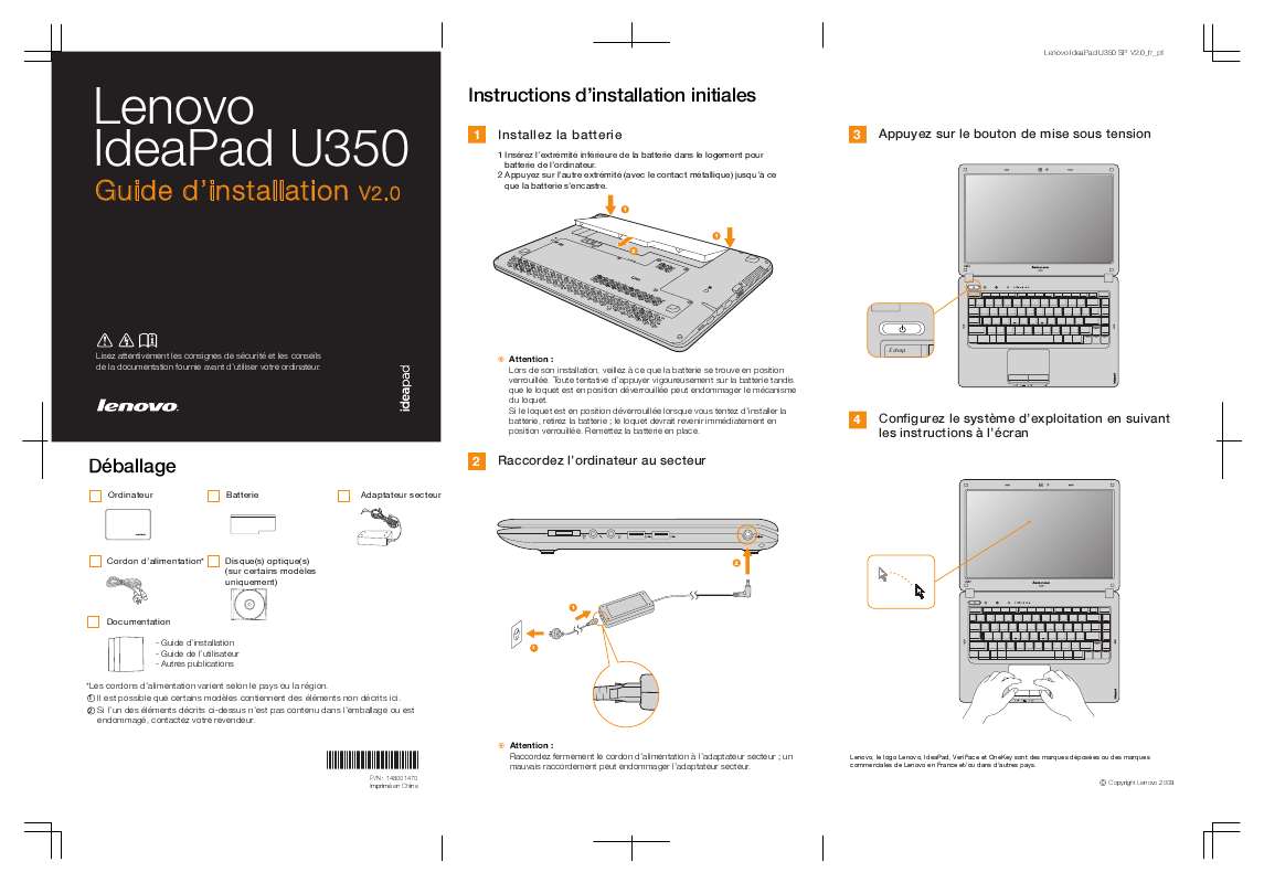Notice LENOVO IDEAPAD U350 - micro-ordinateur portable Trouver une ...