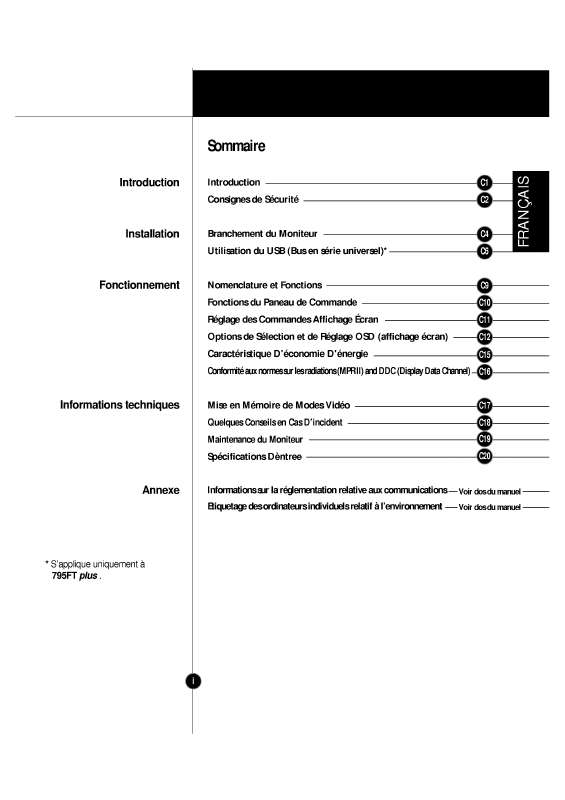 Mode d'emploi LG FLATRON 795FT PLUS-FB795B-