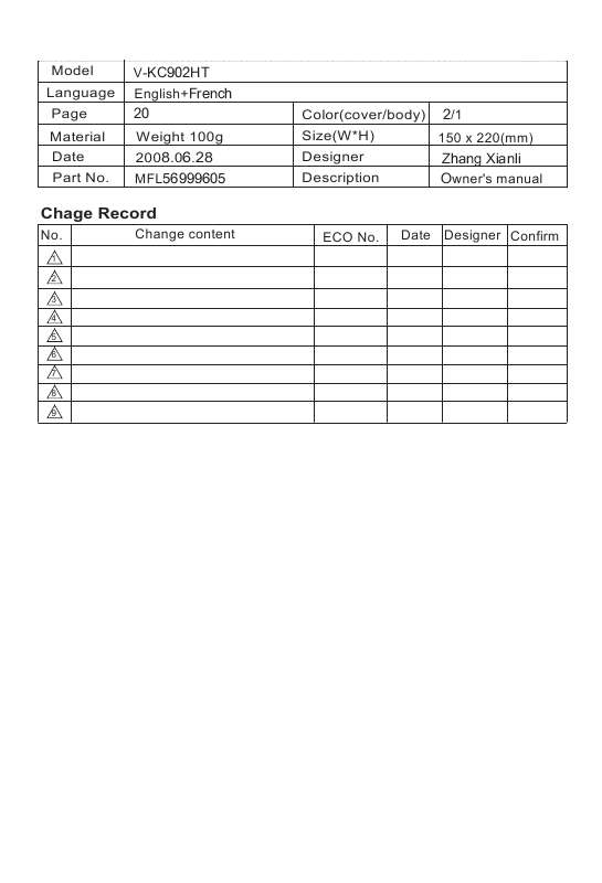 Mode d'emploi LG VC9071CL