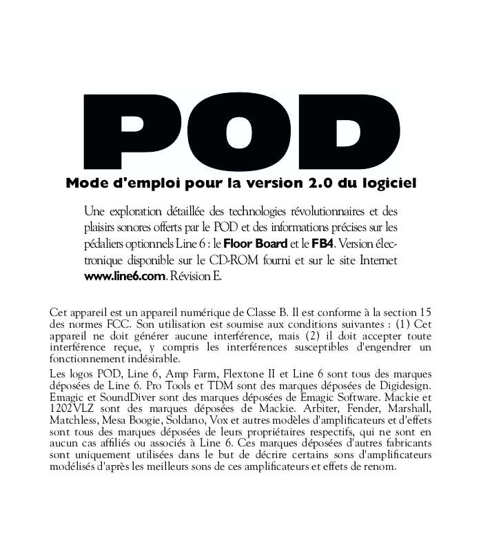 Mode d'emploi LINE 6 POD 2.0