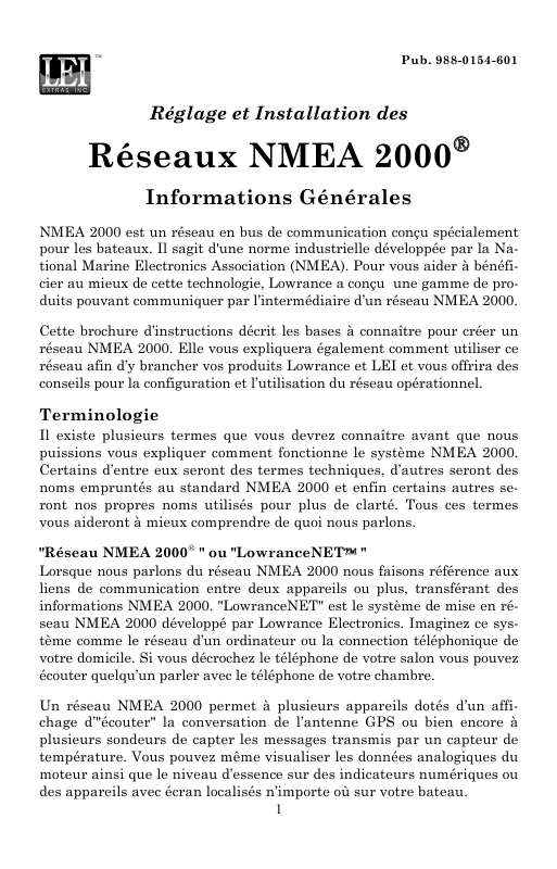 Mode d'emploi LOWRANCE NMEA 2000