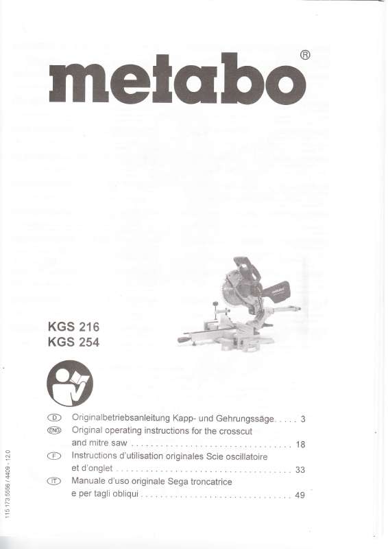 Mode d'emploi METABO KGS 216