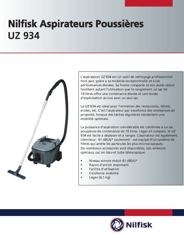 Notice NILFISK UZ934 VACUUM nettoyeur haute pression Trouver une solution à un problème