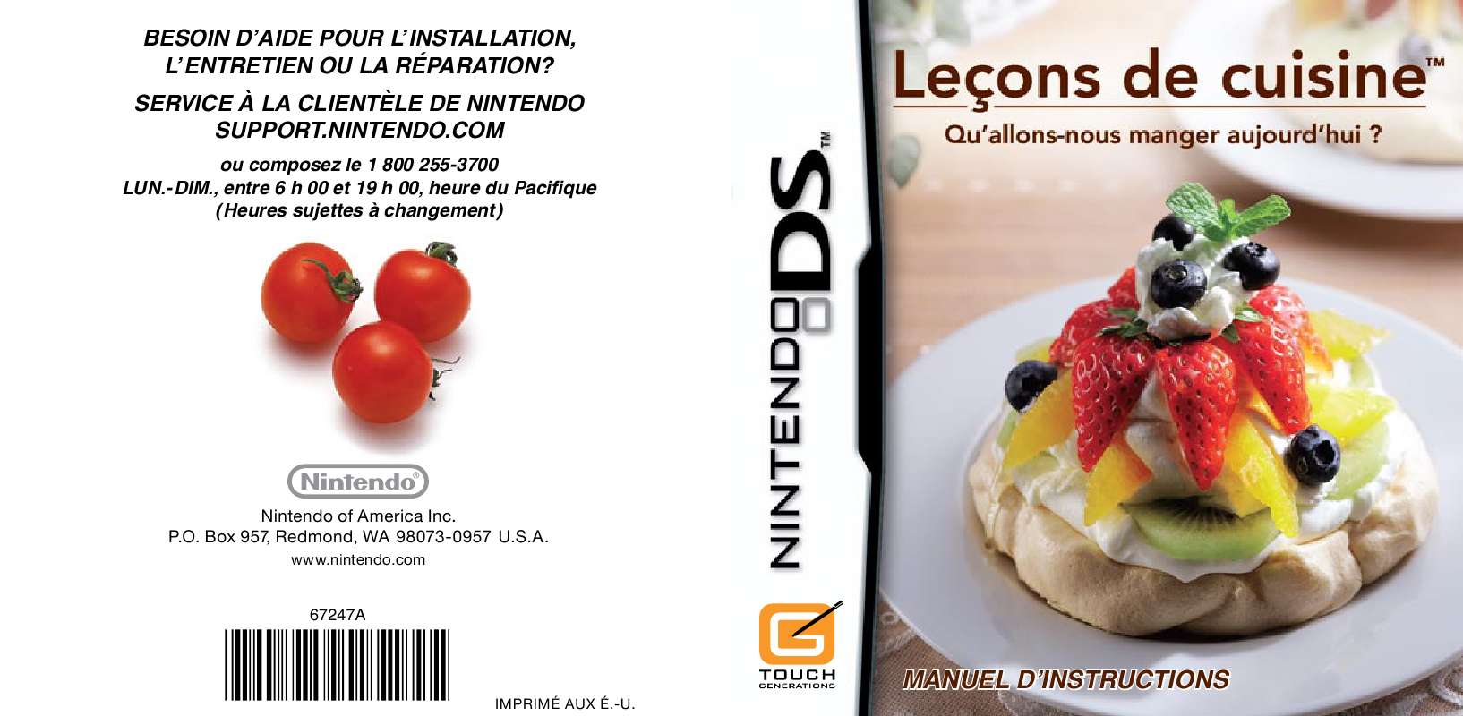 Notice NINTENDO DS PERSONAL TRAINER COOKING jeux video pour nintendo