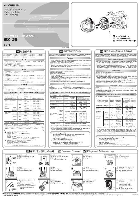 Mode d'emploi OLYMPUS BAGUE ALLONGE ZUIKO DIGITAL EX-25
