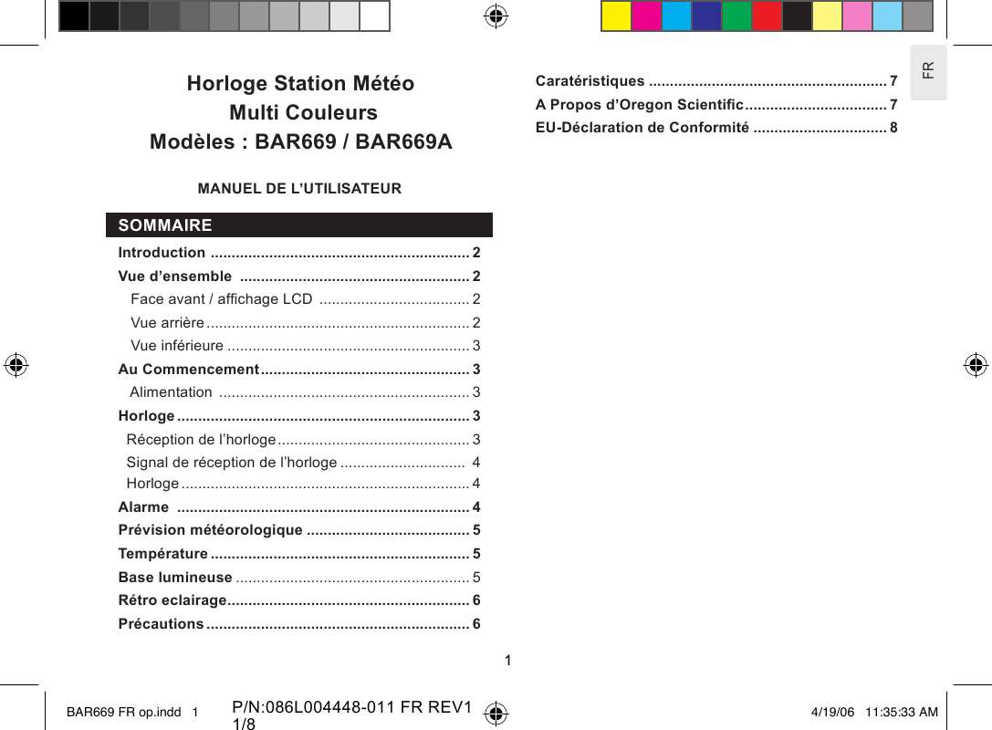 Mode d'emploi Oregon Scientific BAR369P (Français - 4 des pages)