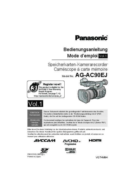 Mode d'emploi PANASONIC AG-AC90