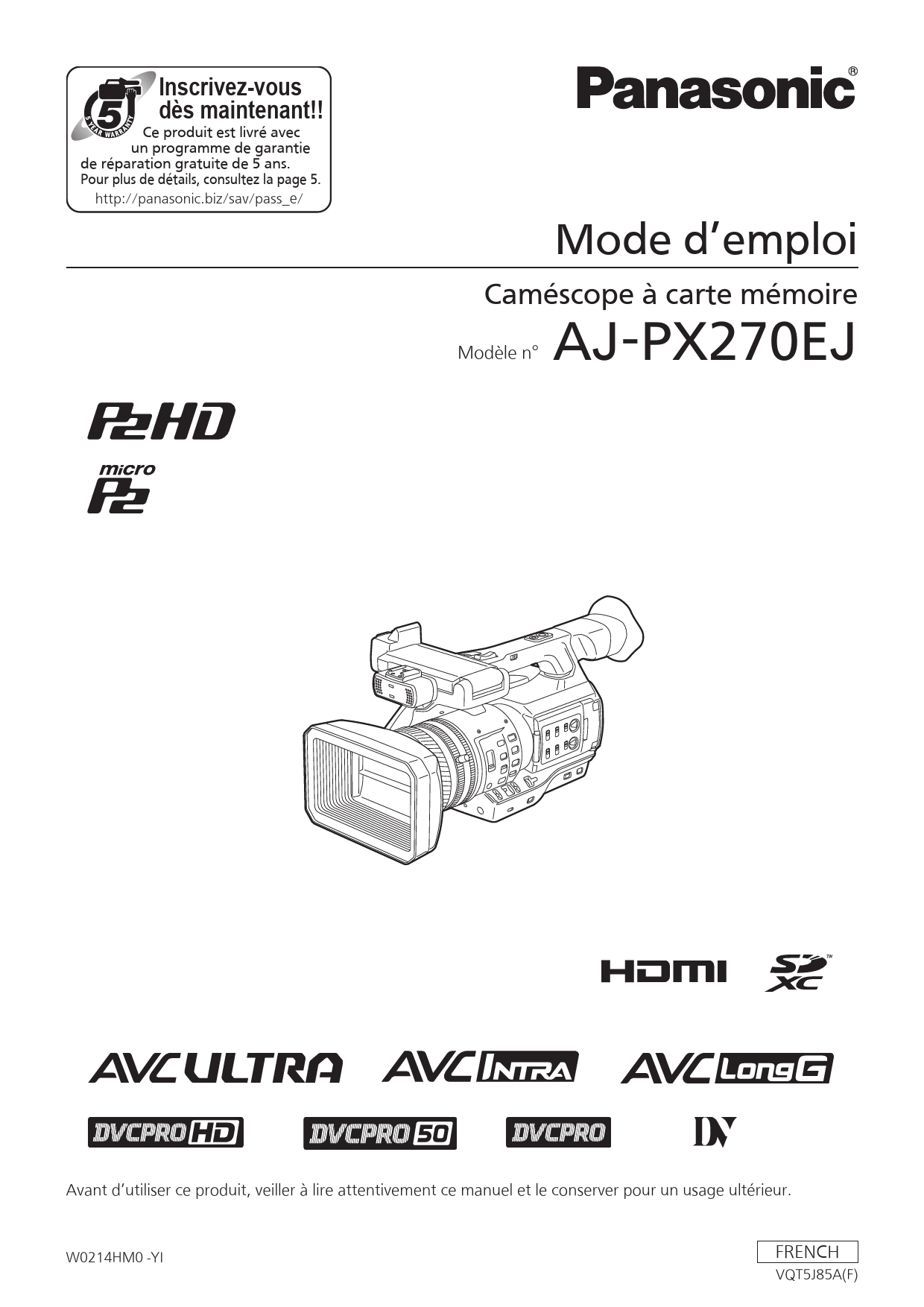 Mode d'emploi PANASONIC AJ-PX270