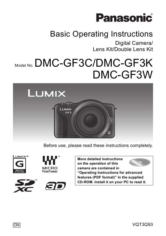Mode d'emploi PANASONIC DMCGF3WGN
