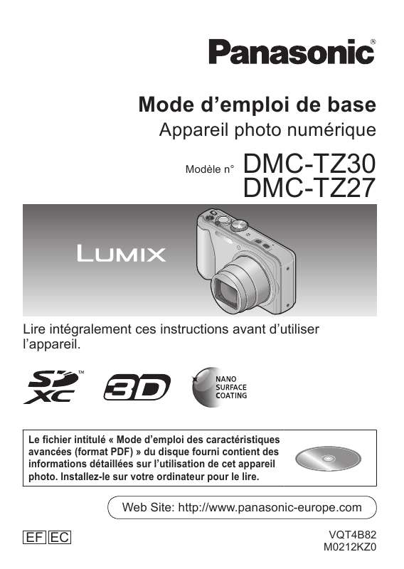 Mode d'emploi PANASONIC DMC-TZ27