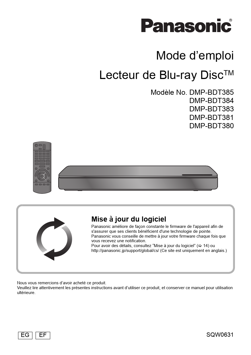 Mode d'emploi PANASONIC DMP-BDT381