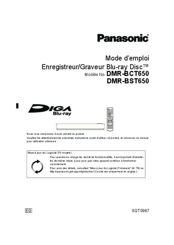 Mode d'emploi PANASONIC DMR-BCT650EG