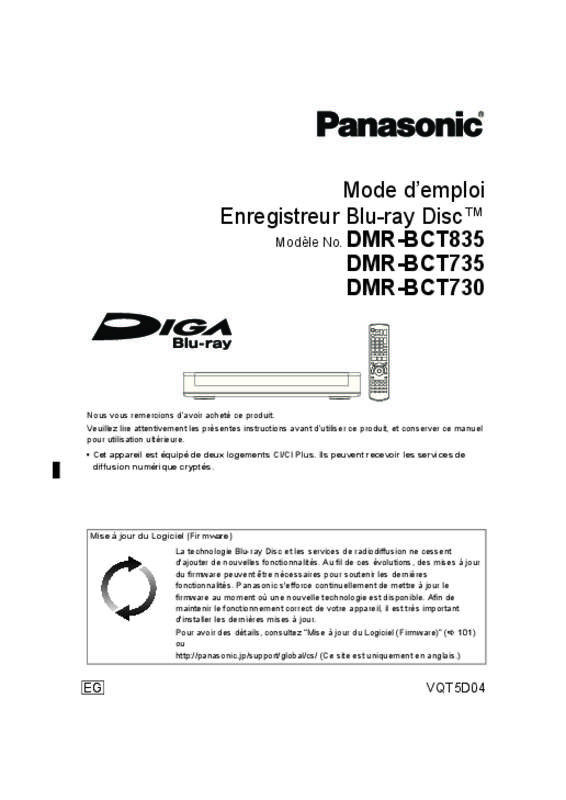 Mode d'emploi PANASONIC DMR-BCT735EG