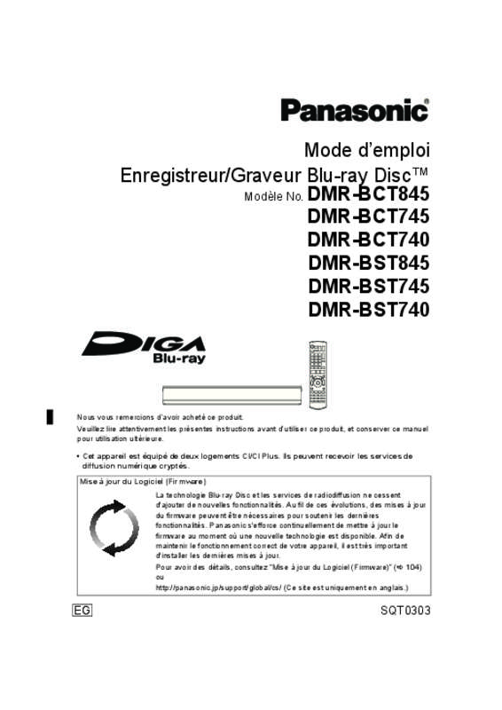 Mode d'emploi PANASONIC DMR-BCT745EG