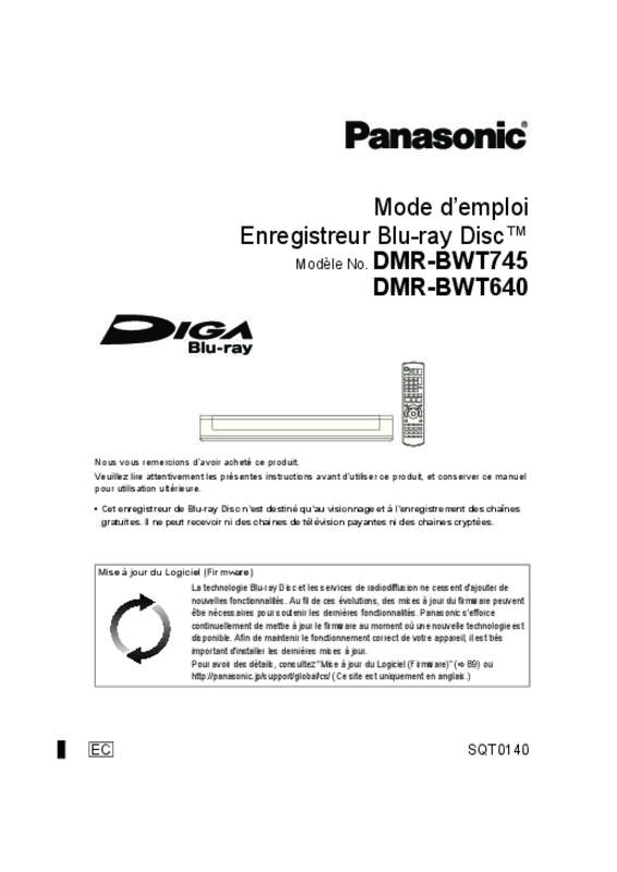 Mode d'emploi PANASONIC DMR-BWT640EC