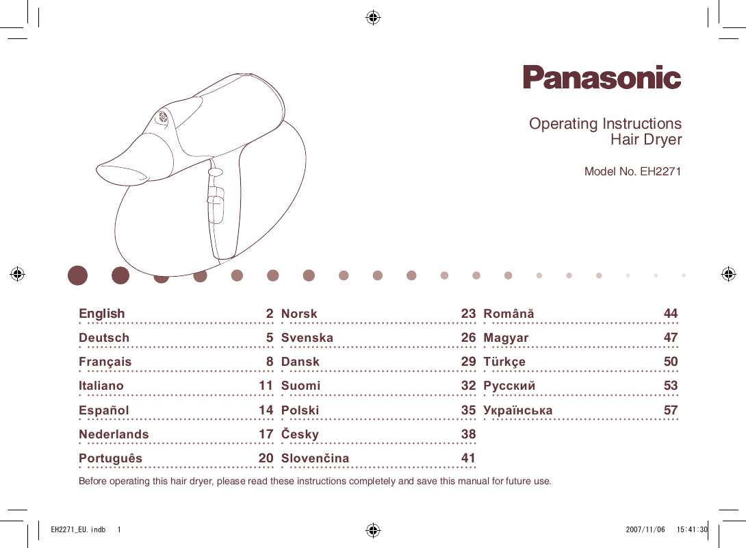 Notice PANASONIC EH2271 sèche cheveux Trouver une solution à un problème PANASONIC EH2271 mode