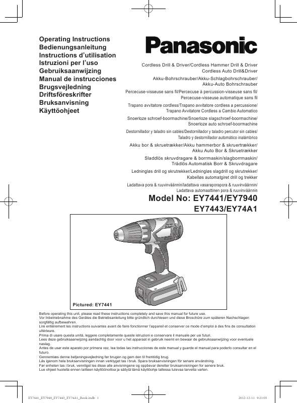 Mode d'emploi PANASONIC EY74A1