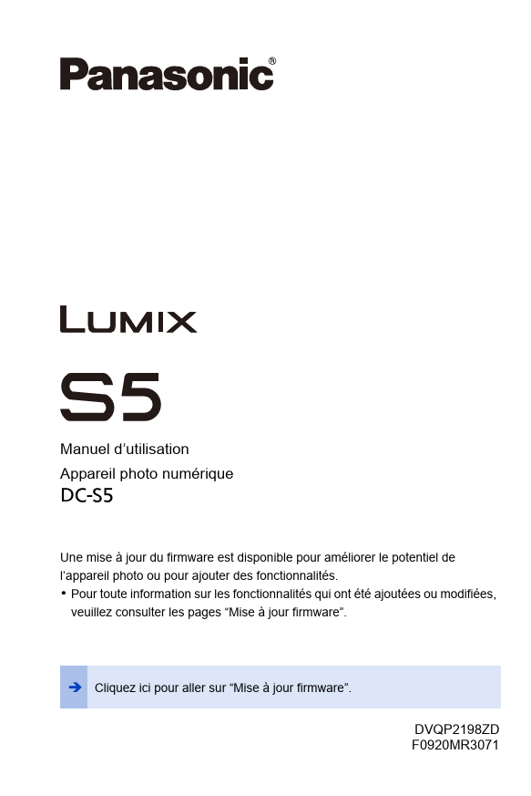Mode d'emploi PANASONIC FILMMAKER DC-S5