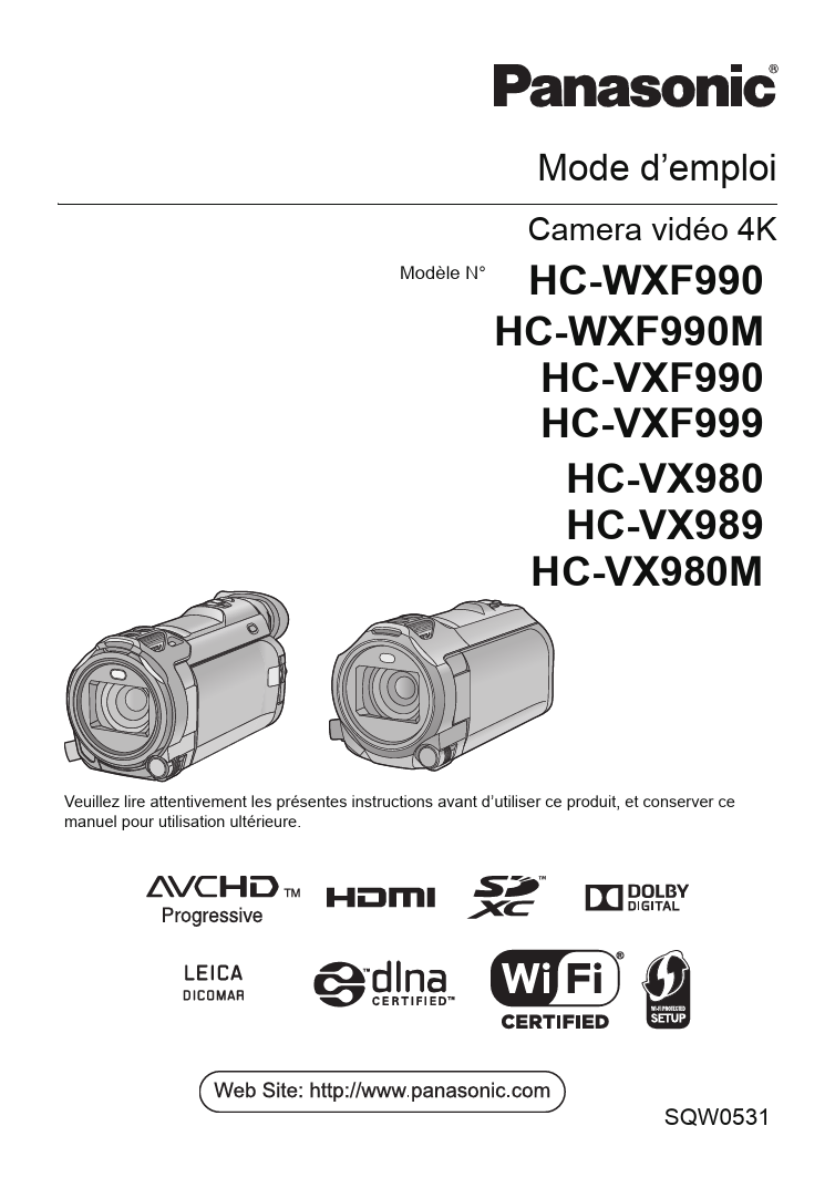 Mode d'emploi PANASONIC HC-VX980EG-K