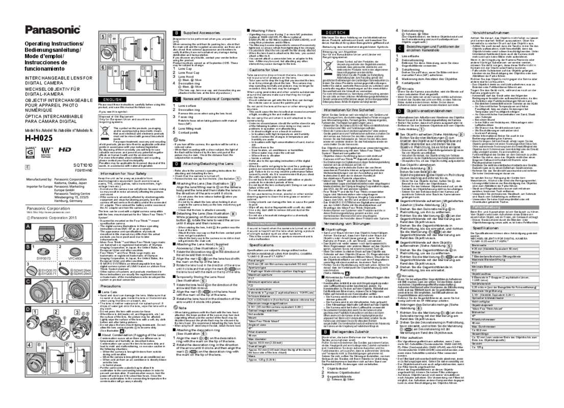 Mode d'emploi PANASONIC HH025E